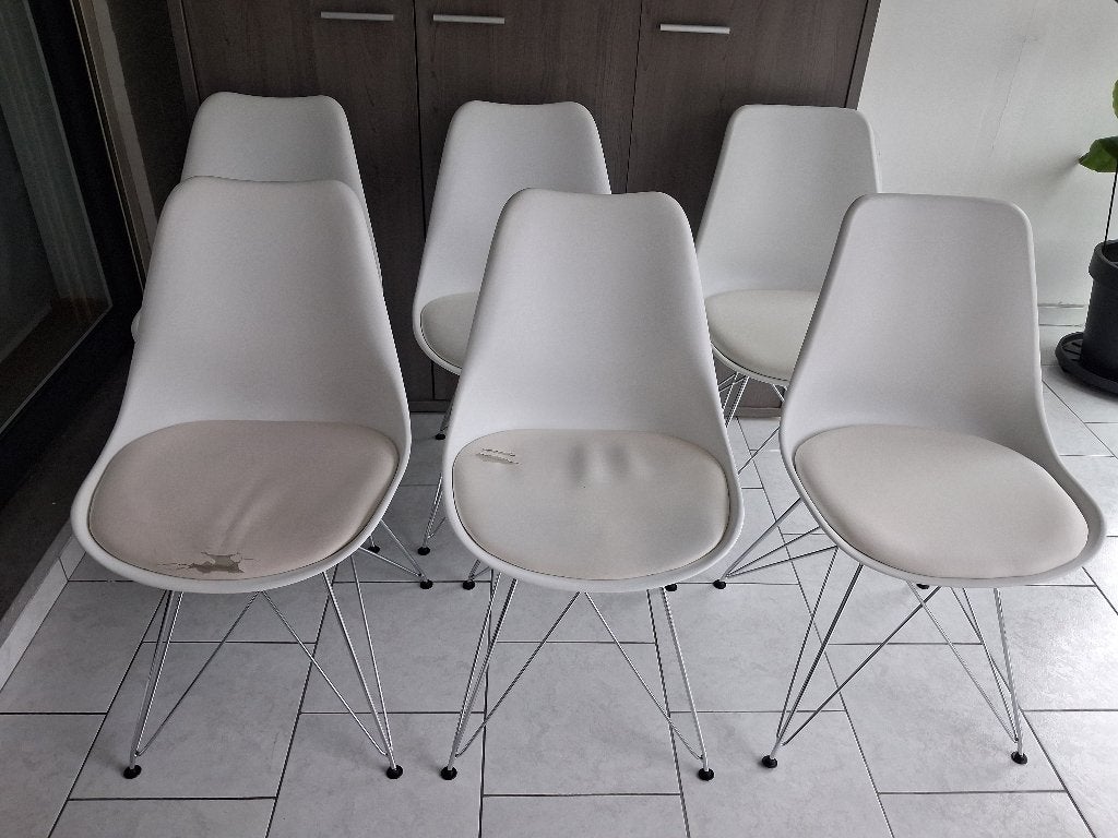 6 Stoelen (dringend weg), Scandinavisch / Modren, Enlèvement, Blanc, Cuir