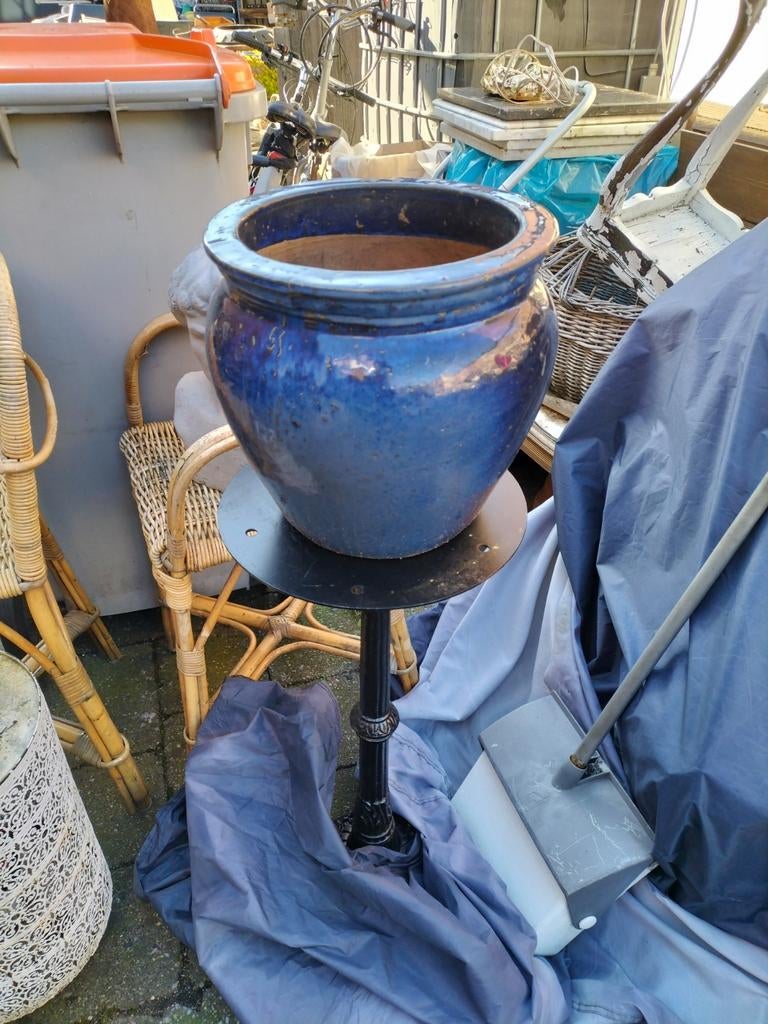 Grote blauwe geglazuurde bloempot buitenpotten, Ophalen