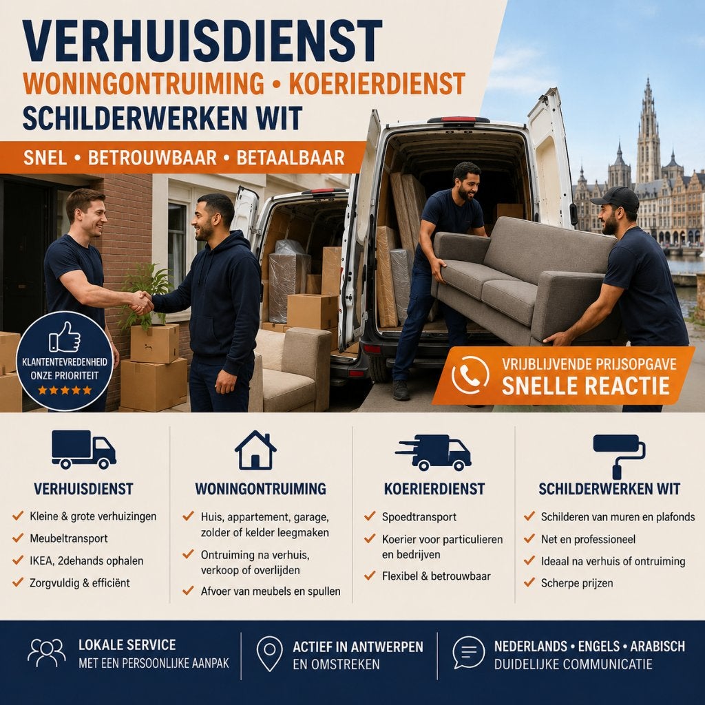 Verhuisdienst Antwerpen | Woning Leegmaken | Meubeltransport, Offres d'emploi, Emplois | Chauffeurs, À partir de 5 ans, Autres formes