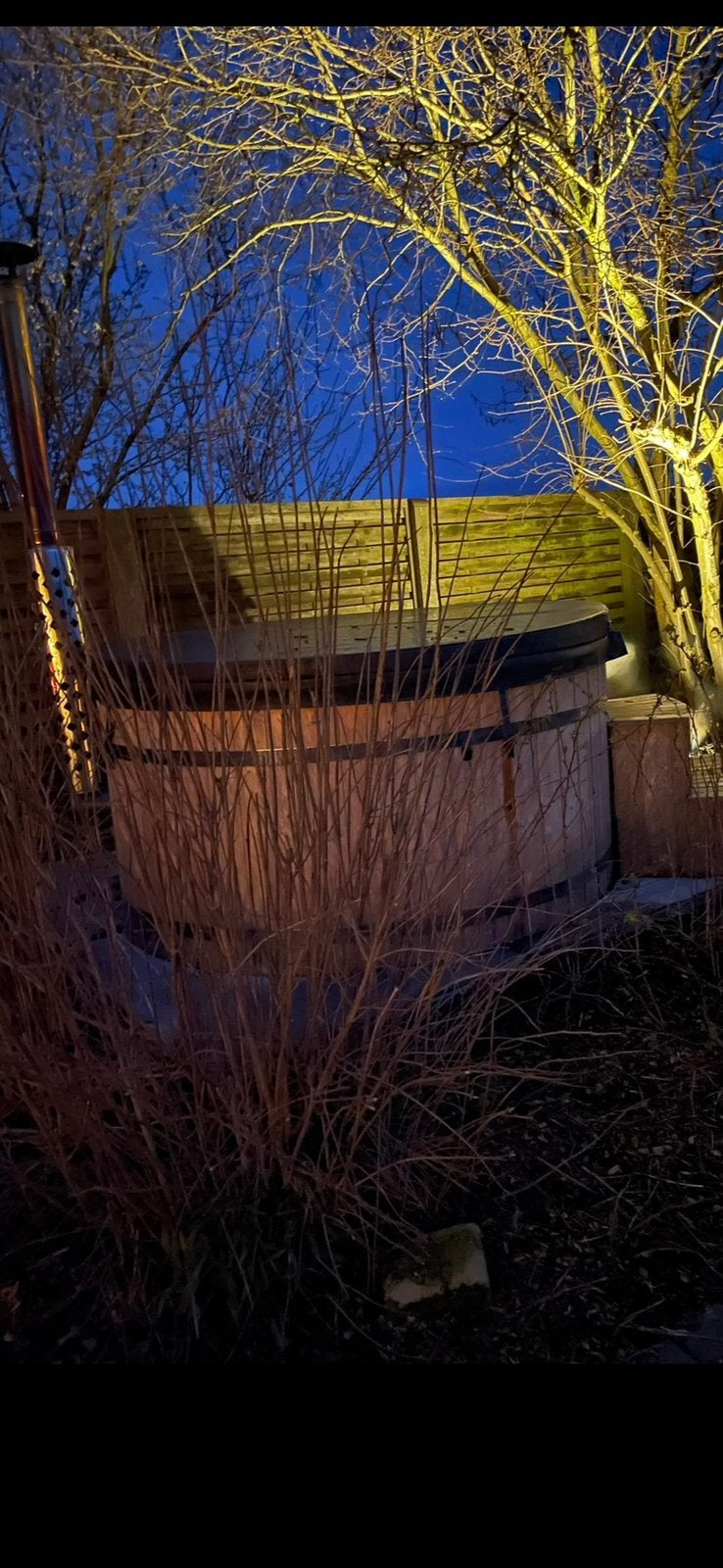 Houtgestookte hottub, Tuin en Terras, Ophalen, Gebruikt, Afdekzeil, Vast