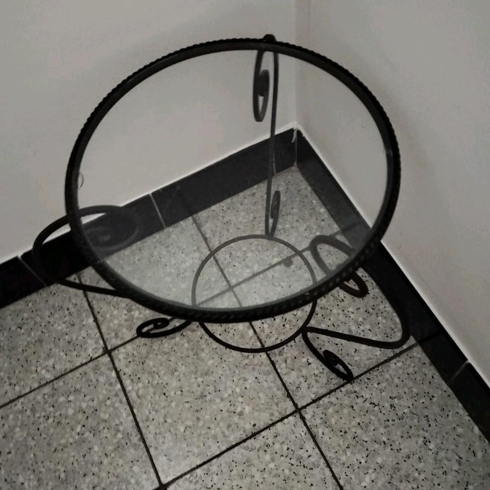 Smeedijzeren bijzettafeltje / plantentafel met glazen blad, Ophalen