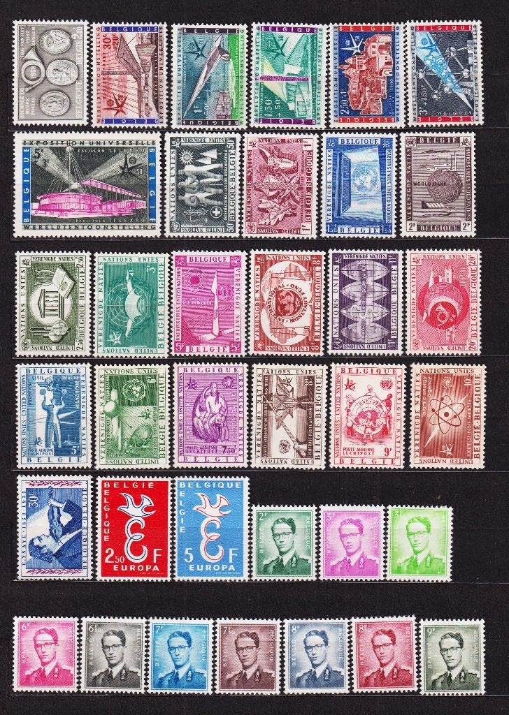 Belgique 1958 année complète, Envoi, Non oblitéré, Trace d'autocollant