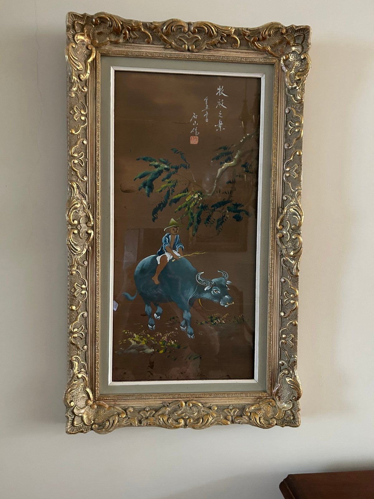 Waterbuffel met passagier, Ophalen, Dieren, Tekening, Papier