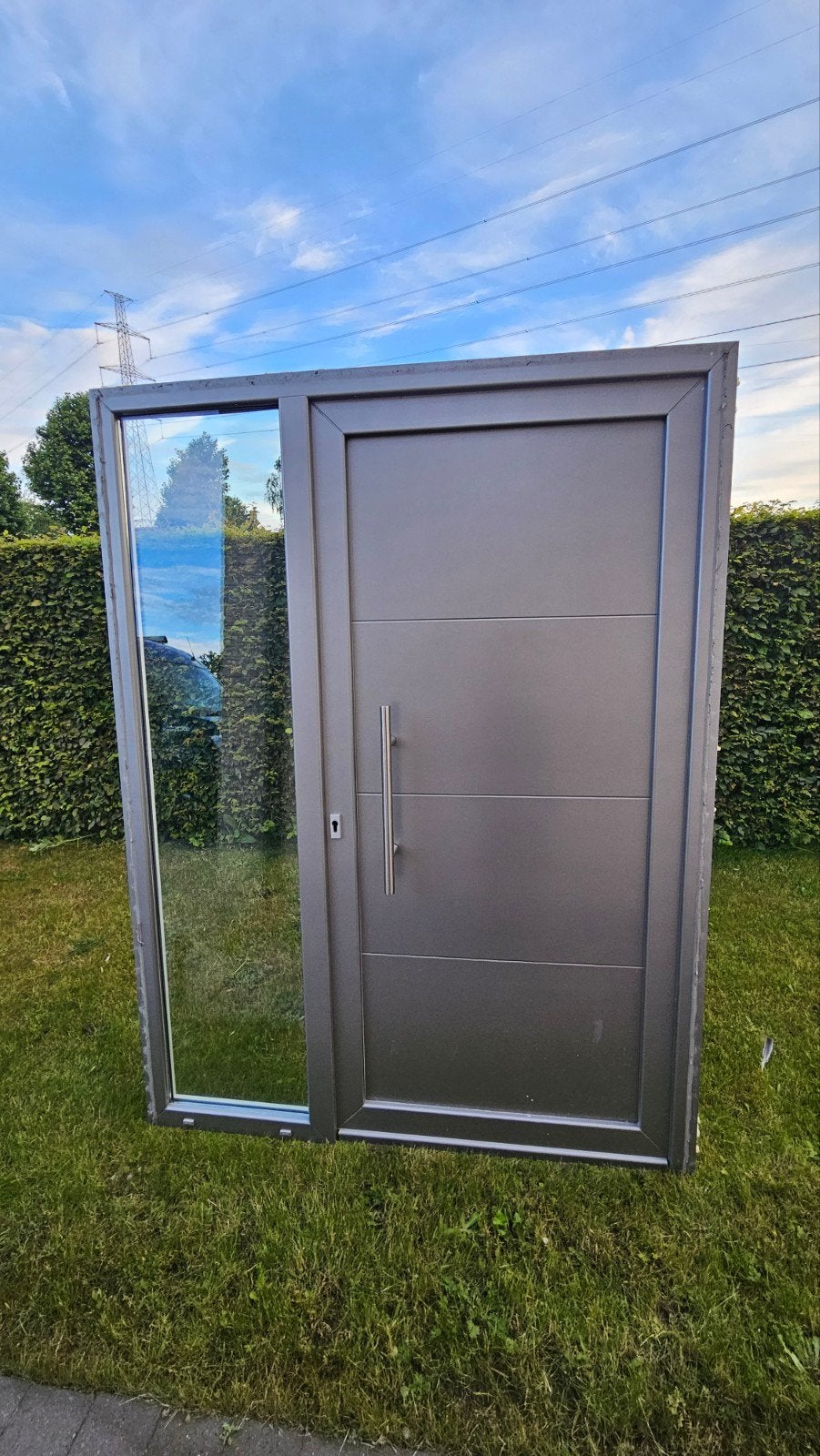Moderne PVCvoordeur met Zijlicht (Bi-color: metalic/ Wit), Ophalen