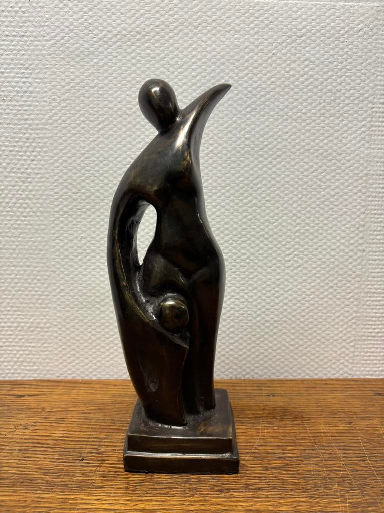 Antiek bronzen beeld moeder en kind, Ophalen, Brons