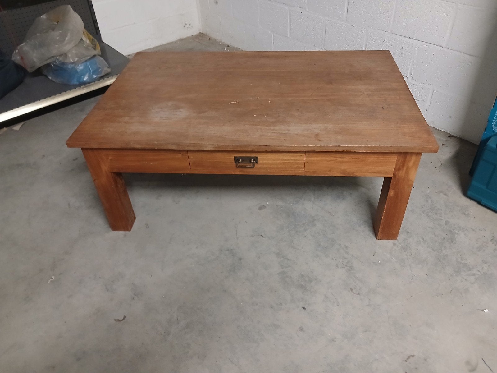 massief teakhouten salontafel met lade – 120 x 79 cm, Ophalen