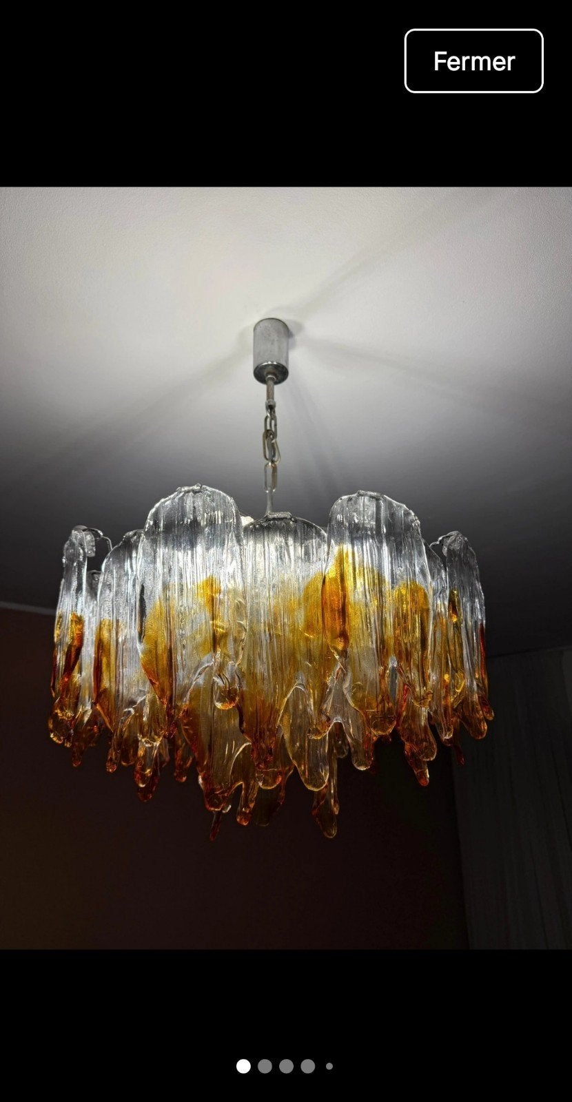 Lustre en verre de Murano orange et transparent par Mazzega,, Ophalen of Verzenden, Glas