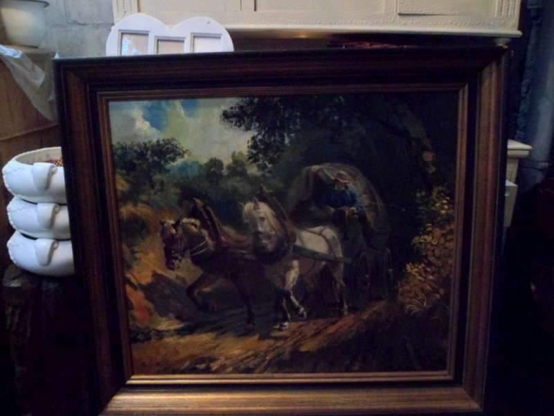 Peinture : cheval et chariot, chauffeur par H. Verbaere, Antiquités & Art, Enlèvement ou Envoi