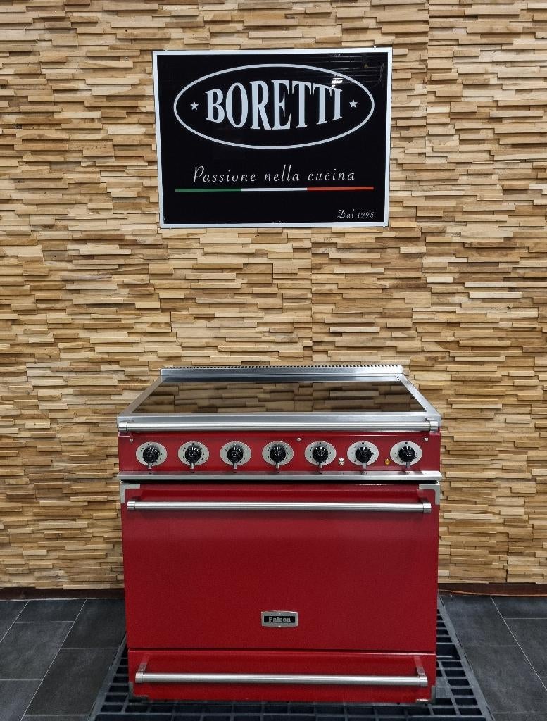 Luxe Falcon Deluxe Fornuis 90cm INDUCTIE rood 5 zones, Electroménager, Cuisinières, Classe énergétique A ou plus économe, Comme neuf