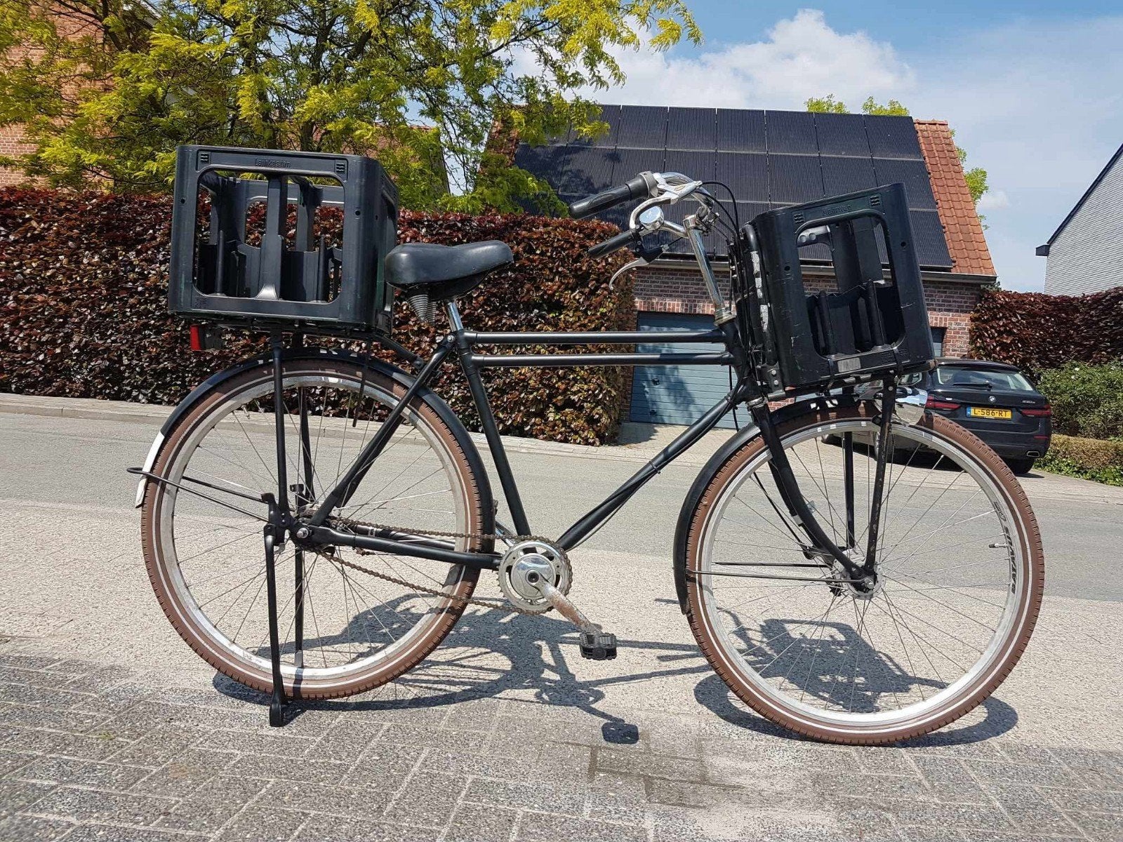 herenfiets met bakken voor flessen, Fietsen en Brommers, Gebruikt, Versnellingen, 57 tot 61 cm, Trommelrem