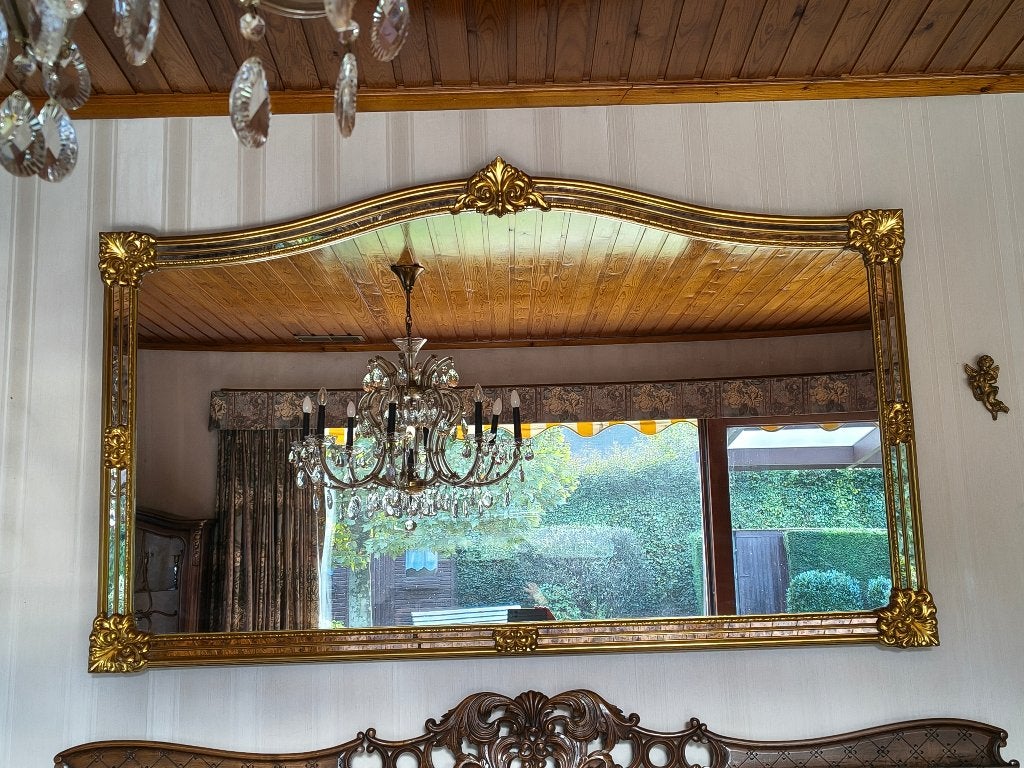 Grote Vintage Barok Schouwspiegel Goud (+ Originele Factuur), Antiek en Kunst, Ophalen, Rechthoekig, 150 tot 200 cm, 100 tot 150 cm