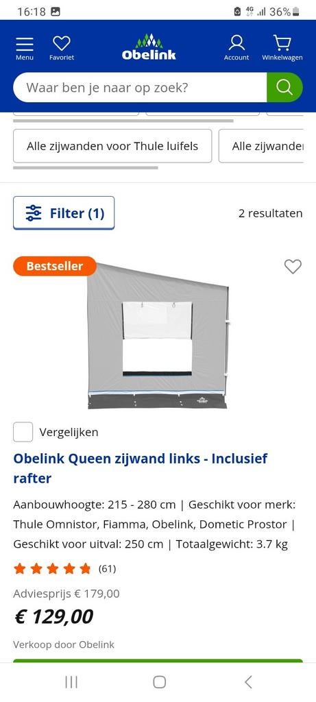 Zijwand voor luifel, caravan of mobilhome,  links, Caravans en Kamperen, Particulier