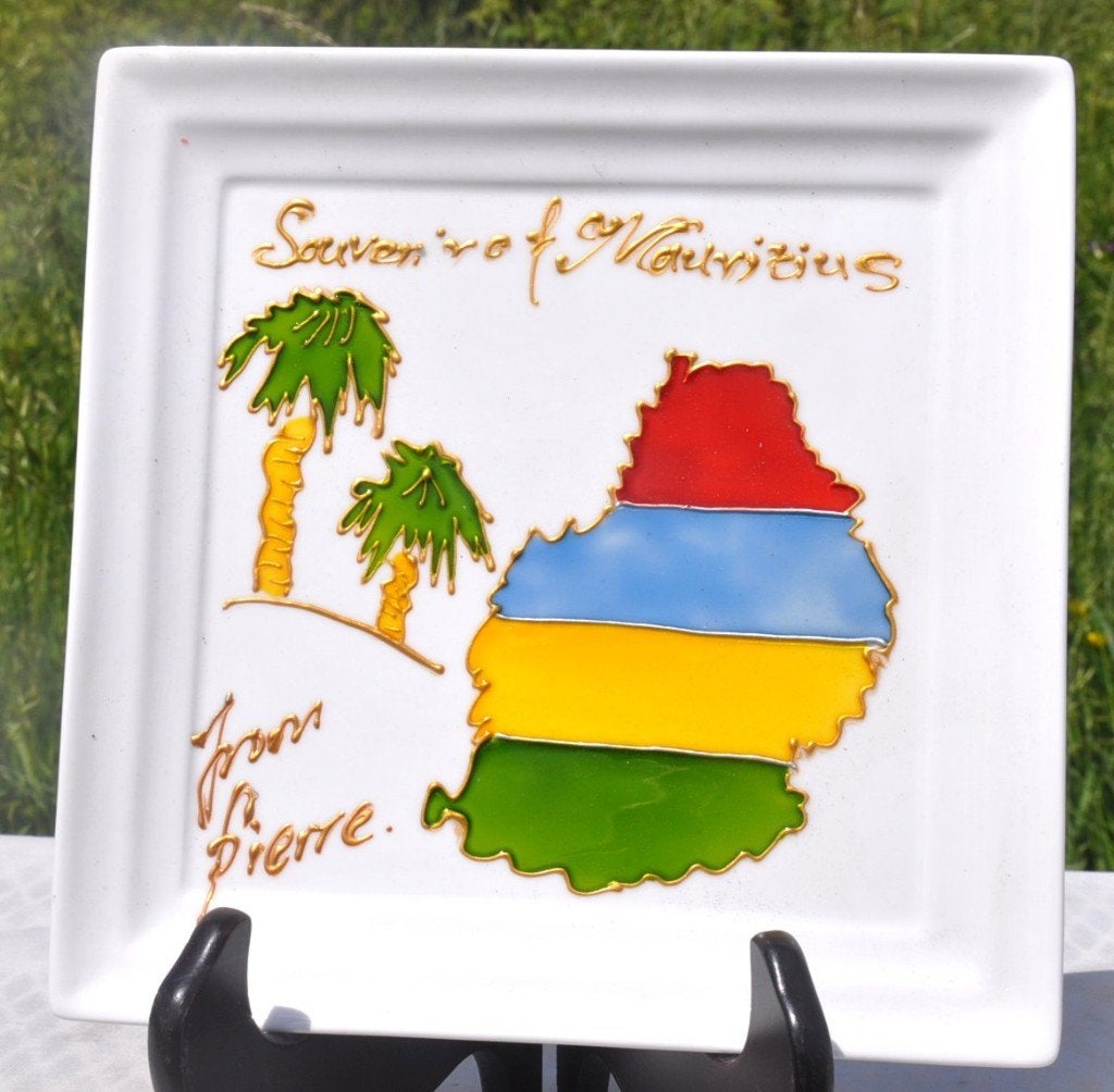 plat decoratif carré peint souvenir ile maurice, Huis en Inrichting, Woonaccessoires | Wanddecoraties, Zo goed als nieuw, Decoratieobject