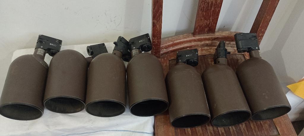 Set van 7 vintage ERCO railspots - jaren 70, Huis en Inrichting, Lampen | Spots, Ophalen of Verzenden, Gebruikt, Plafondspot of Wandspot