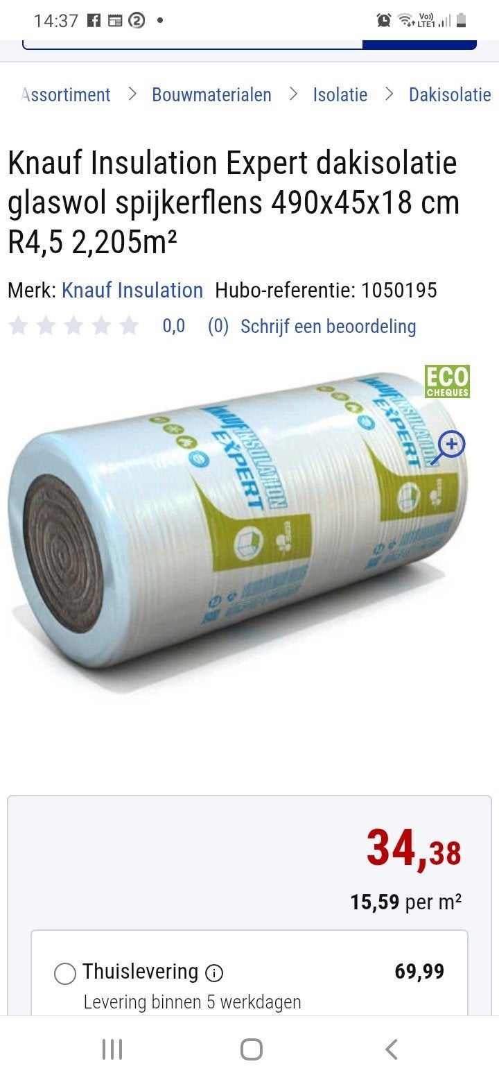Isolatie rollen Knauf , 18cm D, Doe-het-zelf en Bouw, Isolatie en Afdichting, Ophalen