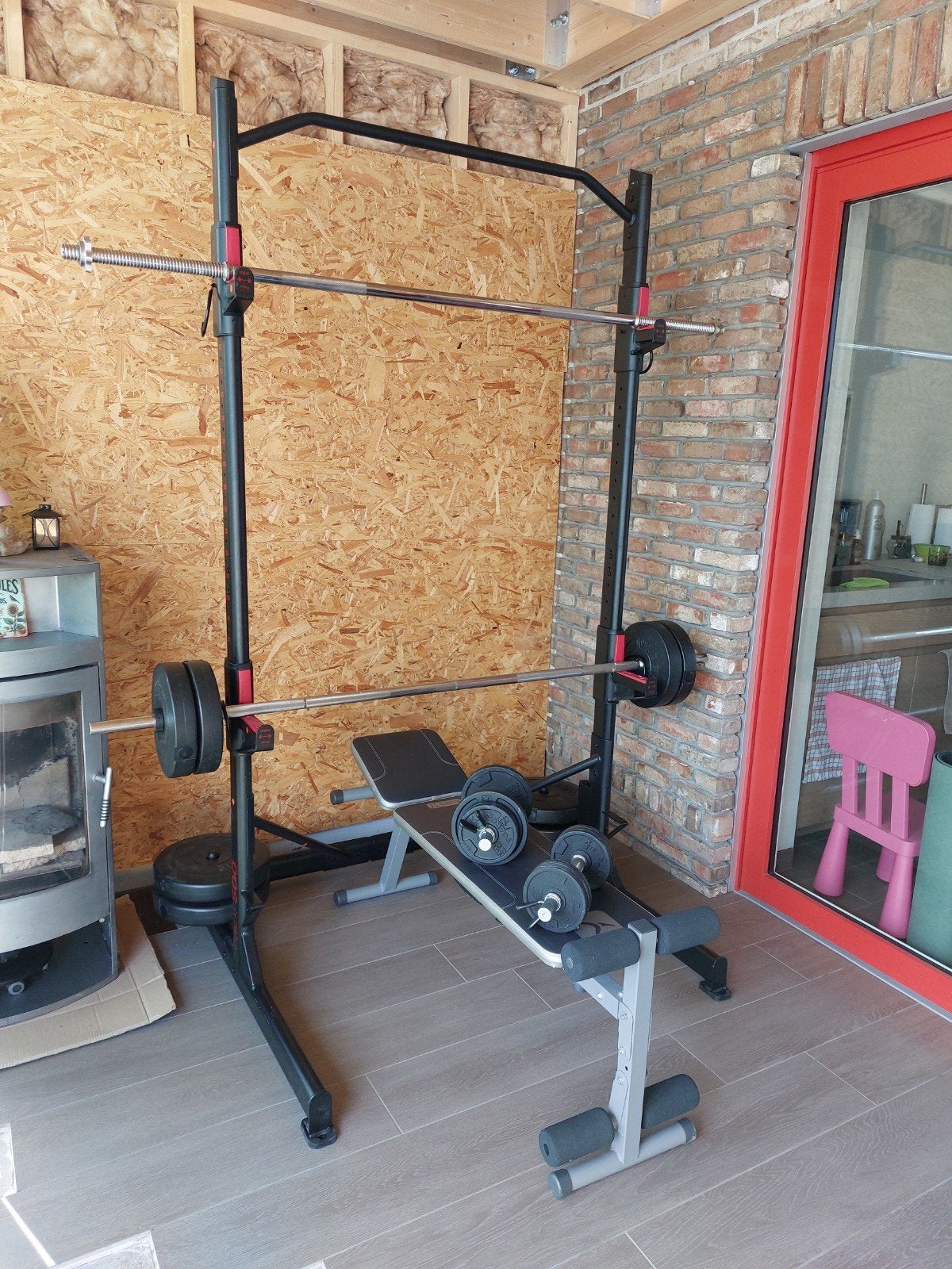 squat en pull-up rack met halterbank en halters, Ophalen, Gebruikt, Halterset