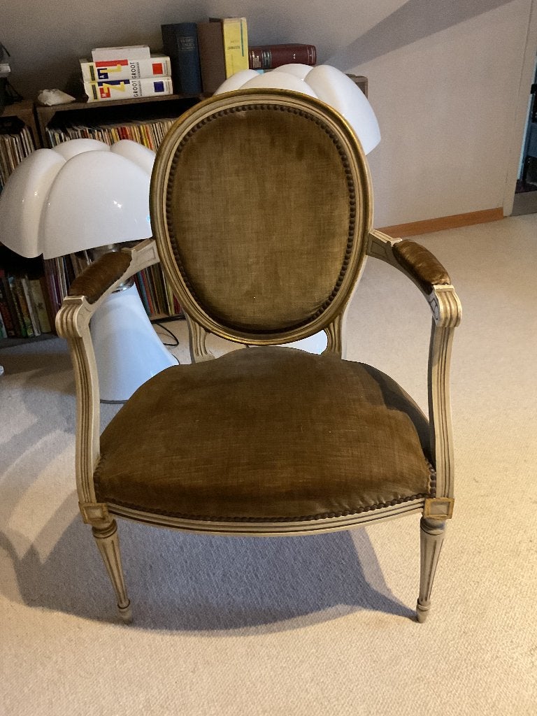 Oud stoeltje Louis XVI, zetel in groen velours, Antiek en Kunst, Ophalen