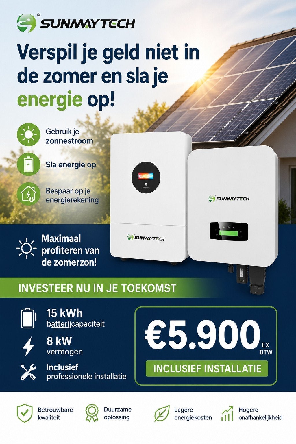 15kwh thuisbatterij, Doe-het-zelf en Bouw, Zonnepanelen en Toebehoren, Ophalen, SunwayTech, 200 wattpiek of meer, SunwayTech