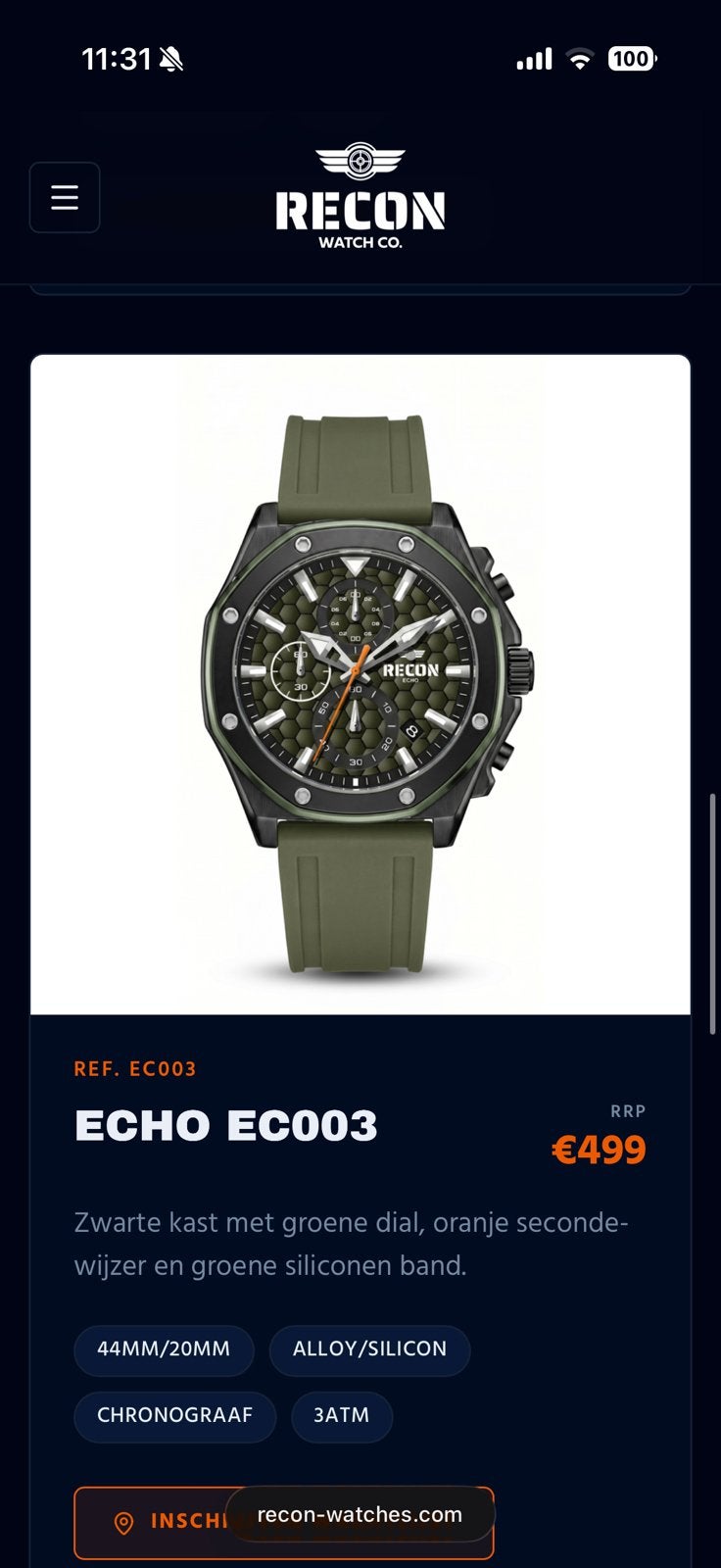 Montre (VALEUR 499€ !!!) Recon ECHO EC003 homme, Bijoux, Sacs & Beauté, Autres marques, Cuir, Envoi, Acier