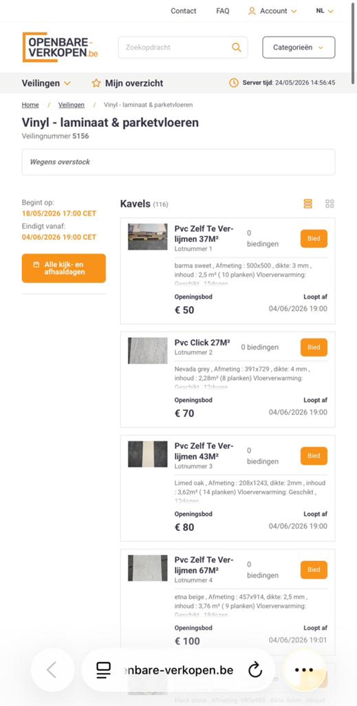 VEILINGVERKOOP PVC & LAMINAAT – GROTE PARTIJEN!, Enlèvement, Comme neuf