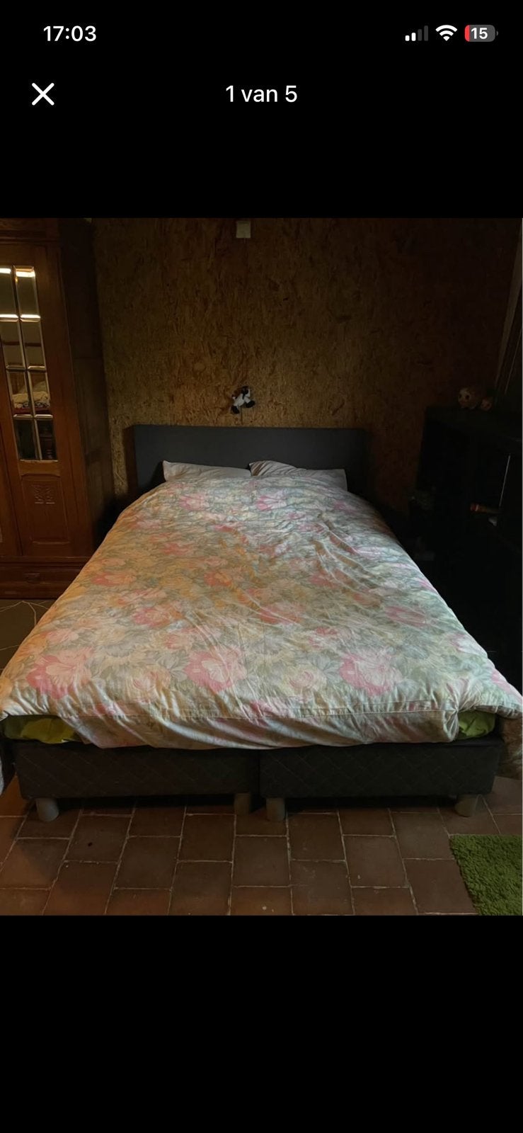 Boxspring 140x190, Maison & Meubles, Gris, Queen size, 140 cm, Enlèvement