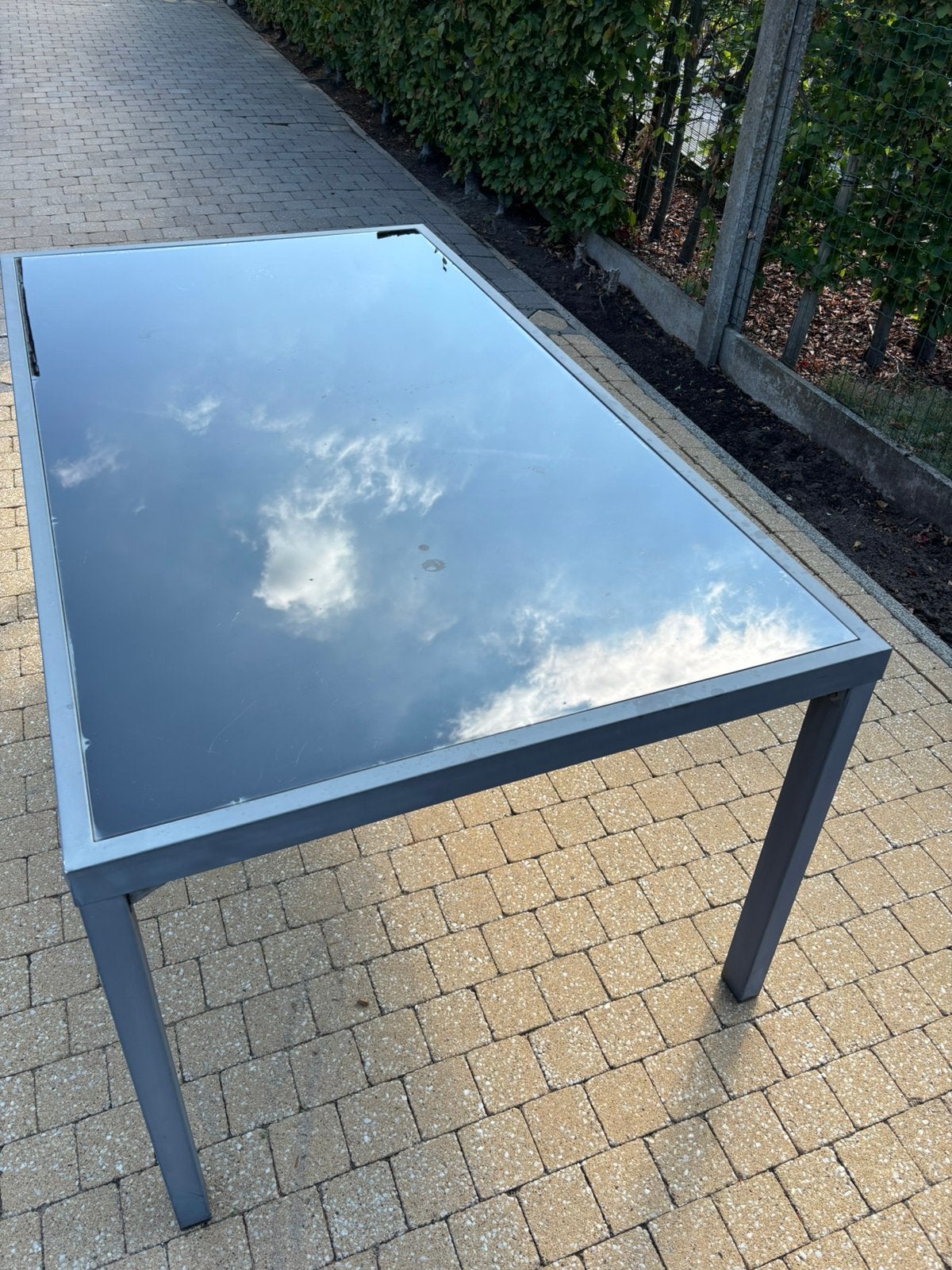 tuintafel met glazen blad., Tuin en Terras, Tuintafels, Ophalen, Gebruikt, Rechthoekig