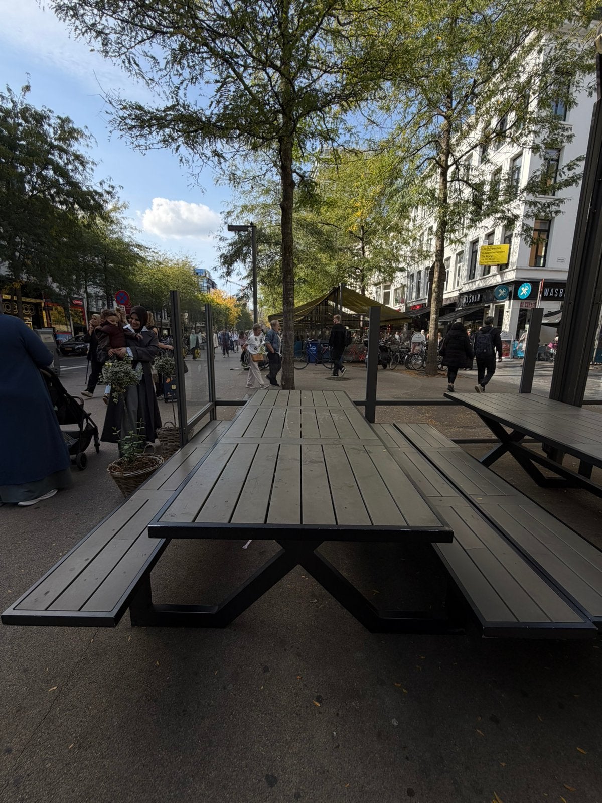 5 grote stevige picknick tafels (horeca) met kussens, Tuin en Terras, Ophalen