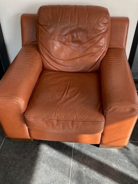 Salon en cuir 3 pl, 2 pl, 1 pl, couleur saumon, tr bon état, Enlèvement, Utilisé, Cuir, Klassiek, landelijk