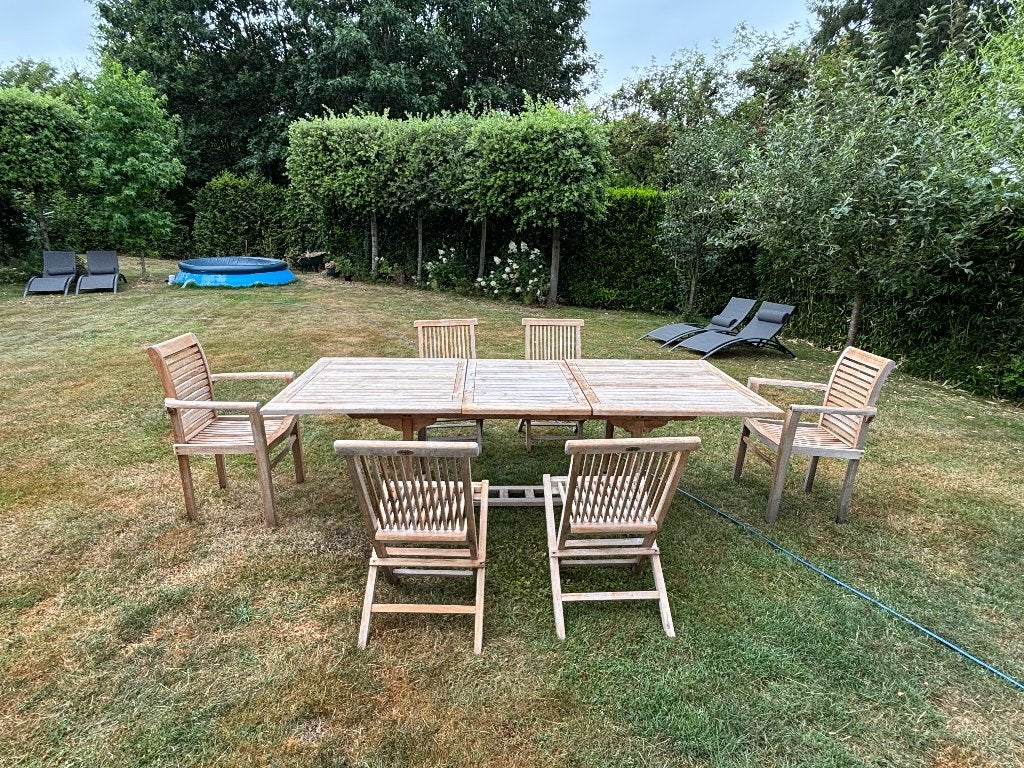 Table et chaise de jardin en teck, Jardin & Terrasse, Chaise, Comme neuf, 8 places, Sets de jardin