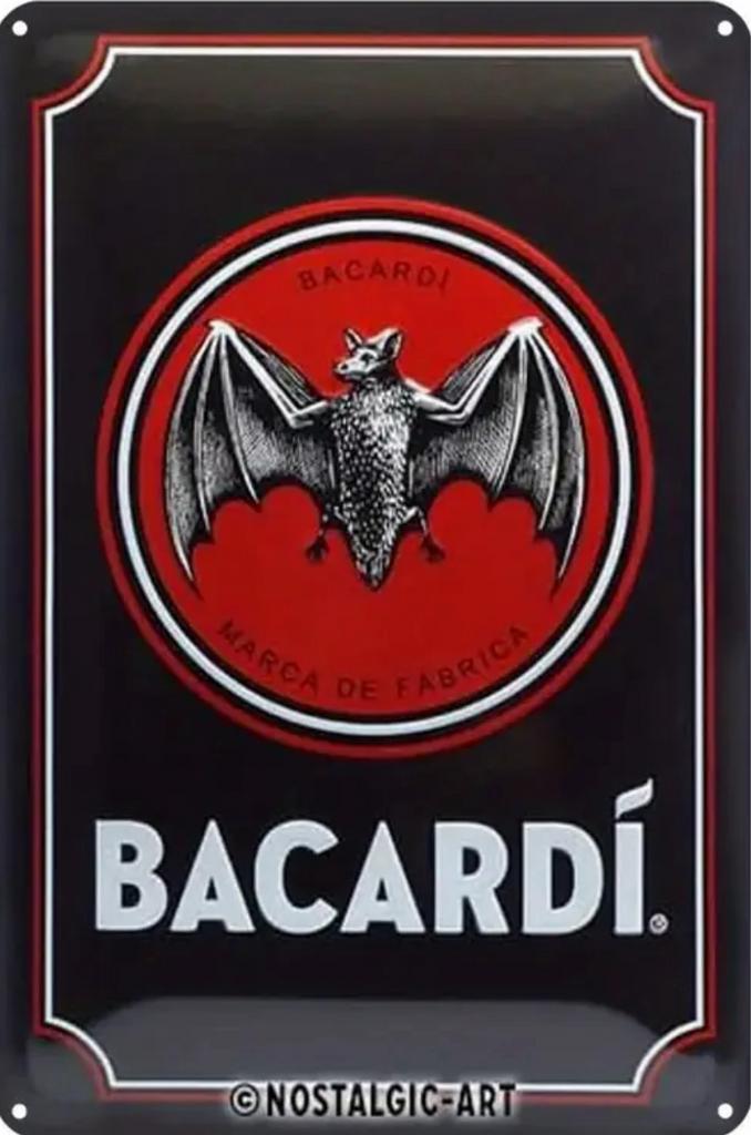 Metalen reclamebord Bacardi logo - retro vintage mancave, Verzamelen, Ophalen of Verzenden, Zo goed als nieuw, Reclamebord