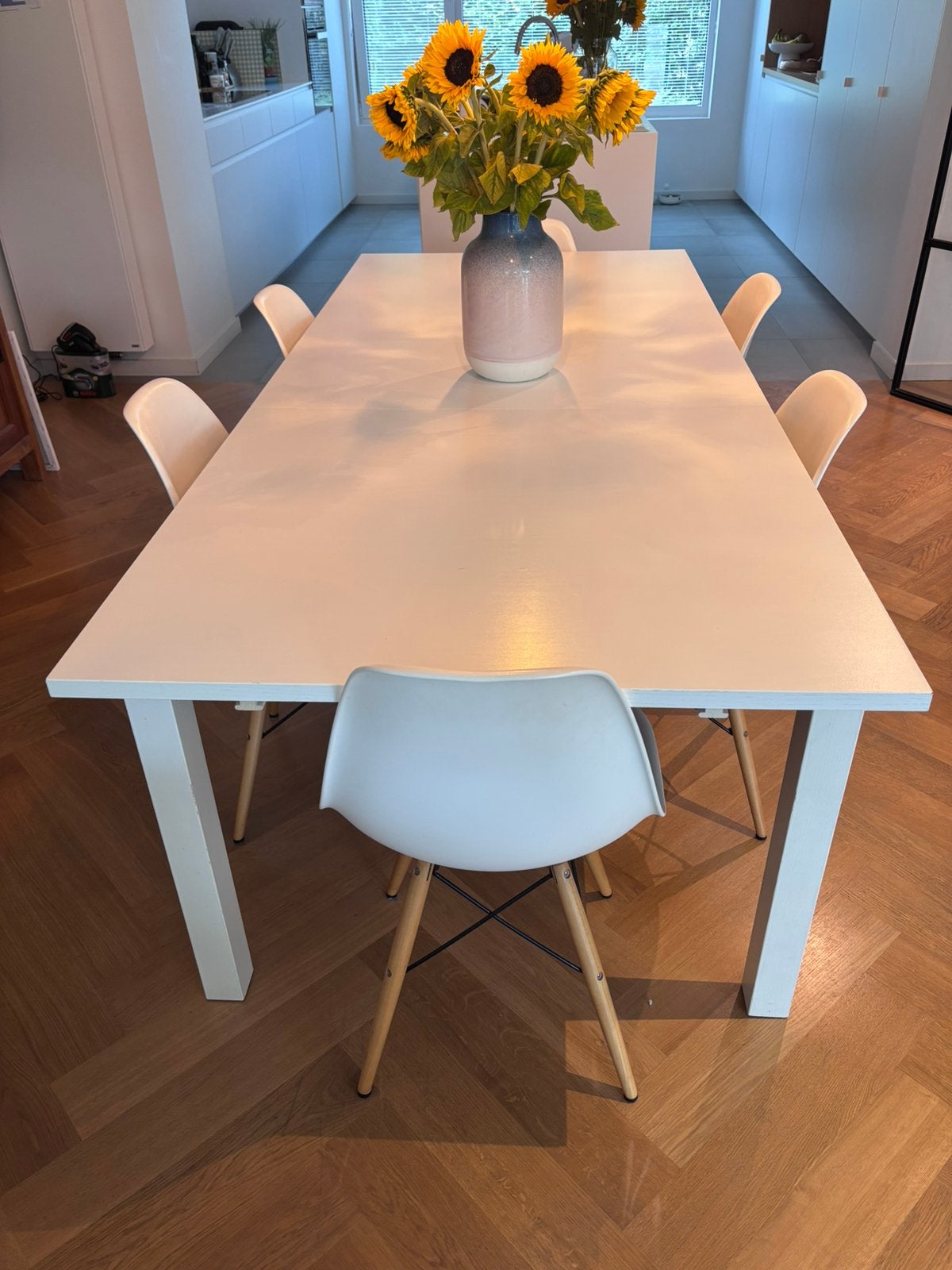 Witte uitschuifbare eettafel 175x95 tot 260x95, Huis en Inrichting, Tafels | Eettafels, Ophalen, Gebruikt, 200 cm of meer, 50 tot 100 cm