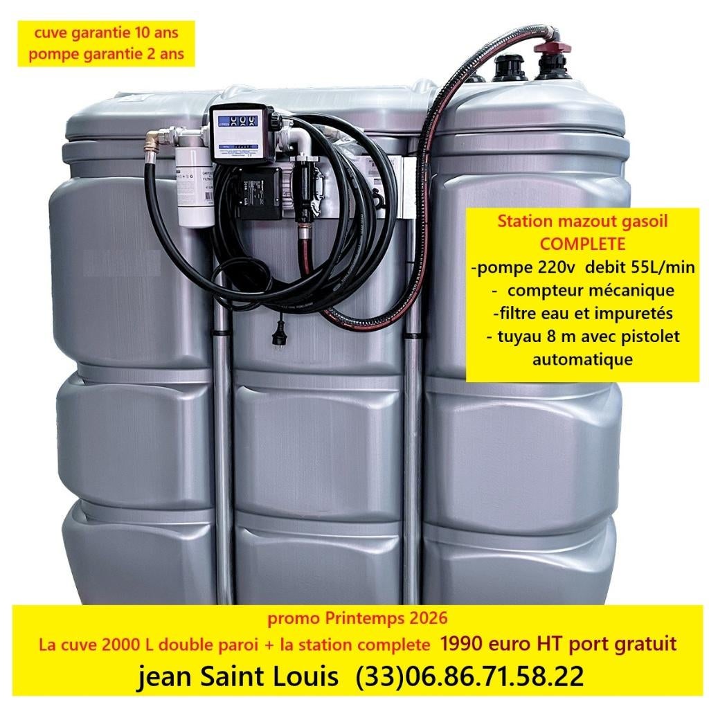 cuve 2000 L  avec Equipement complet, Envoi, Véhicule ou Remorque