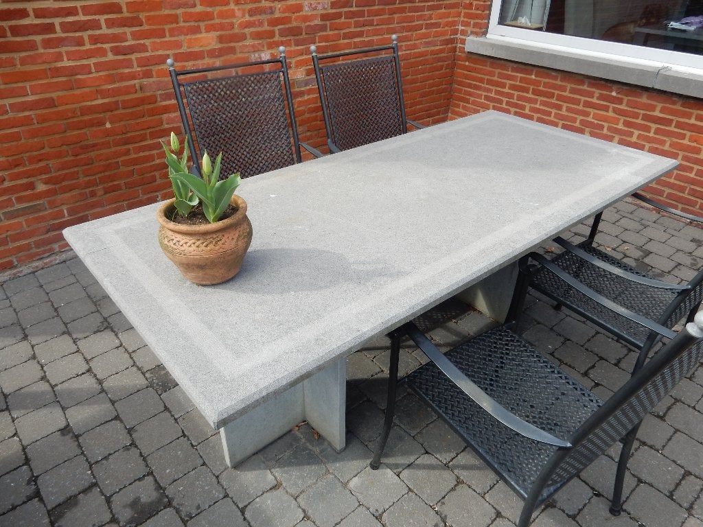 Natuursteen tafel, Tuin en Terras, Tuintafels, Ophalen, Gebruikt, Rechthoekig