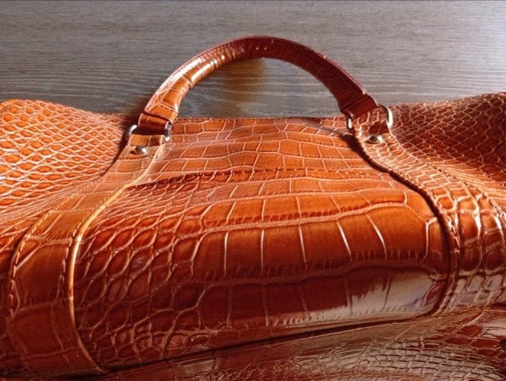 Cognac 'Croc-Print' Weekender / Reistas – TE RUIL / koop, Ophalen, Handtas