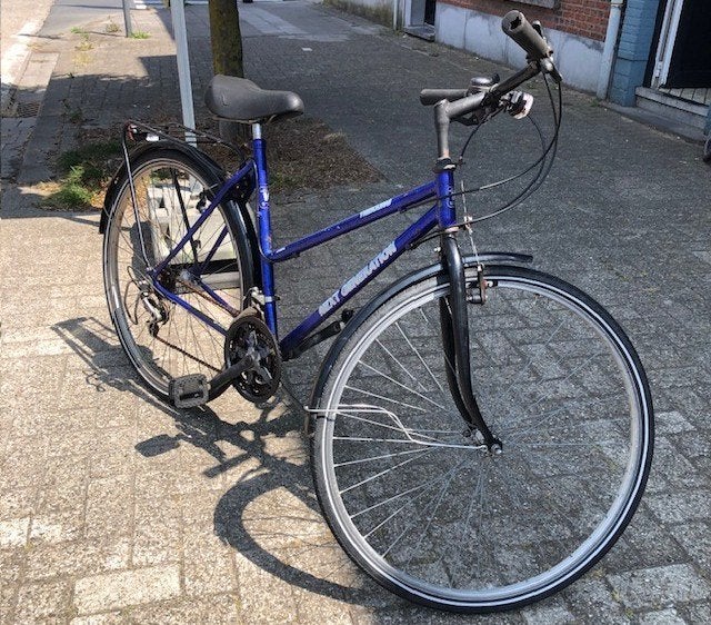 snelle damesfiets met 18 versnellingen,nagezien-alles werkt, Fietsen en Brommers, Ophalen, Gebruikt, Velgrem, Versnellingen