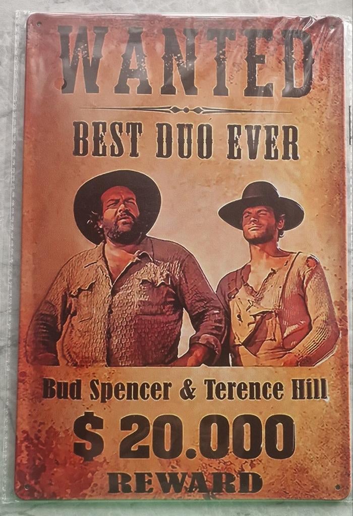 Metalen bord van Terence Hill en Bud Spencer 30 x 20 cm, Ophalen of Verzenden, Metaal