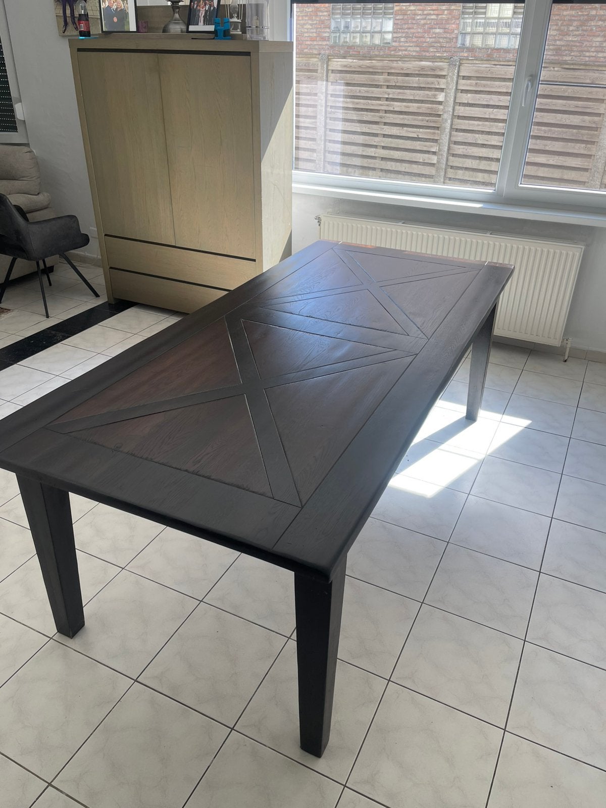 Eiken eettafel + stoelen, Ophalen, Zo goed als nieuw