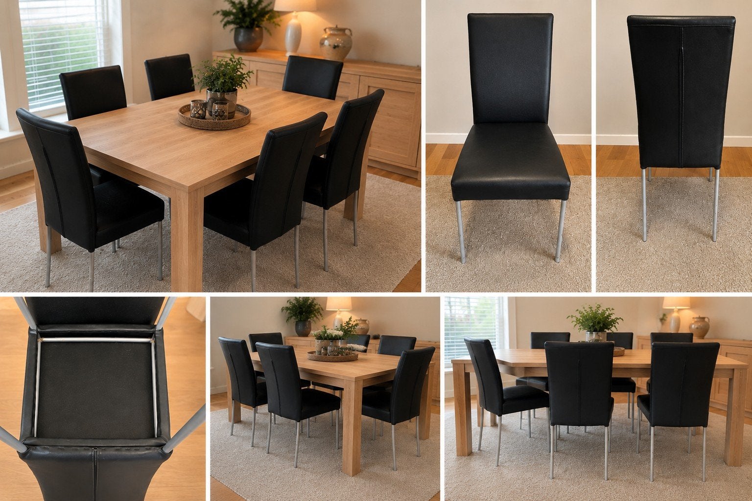 6 Zwarte design eetkamerstoelen in lederlook – Zeer nette st, Huis en Inrichting, Stoelen, Ophalen, Zwart