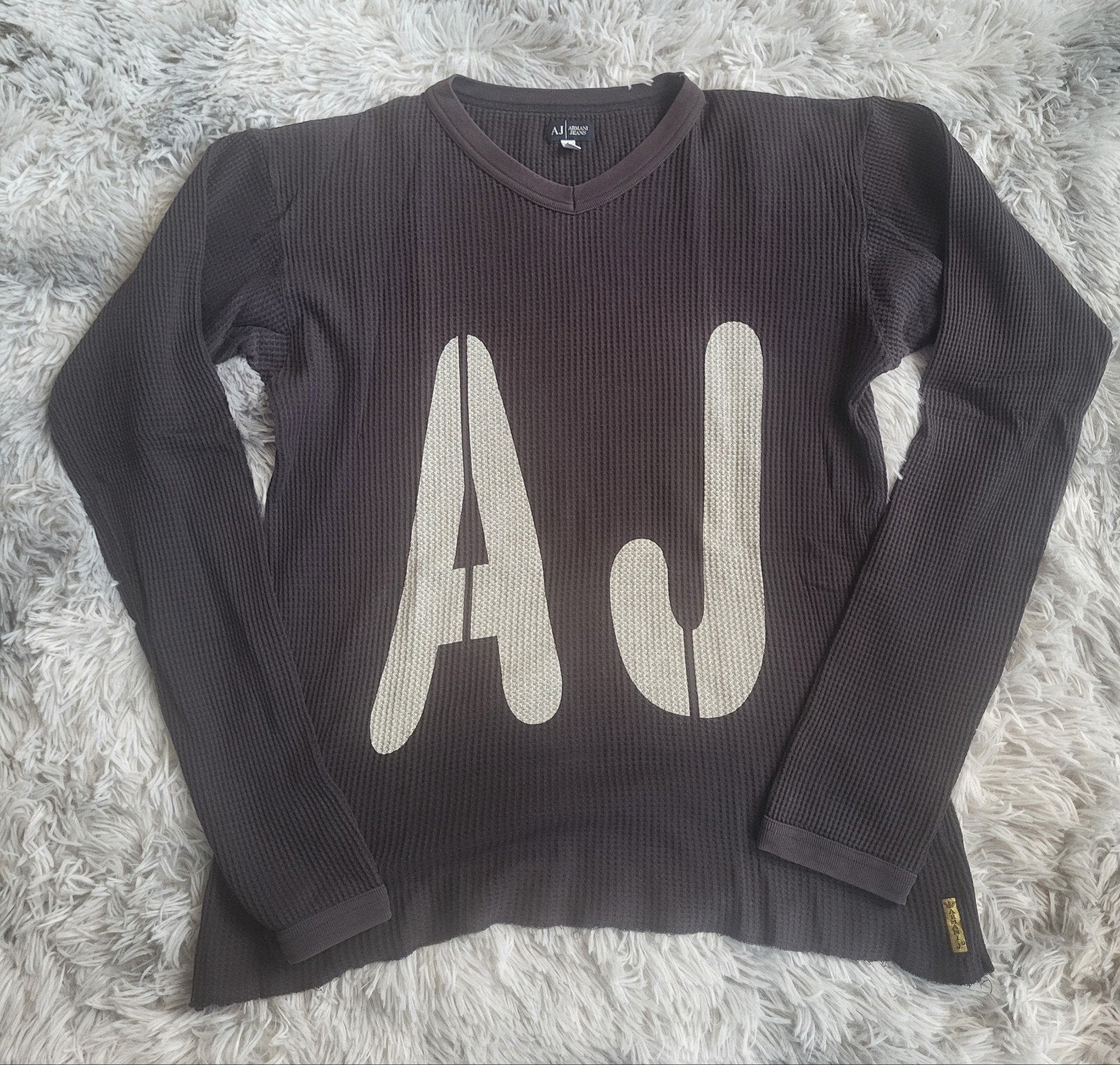 Armani Jeans Archive Waffle Knit Vintage top met lange mouwe, Armani Jeans, Verzenden, Zwart, Maat 56/58 (XL)