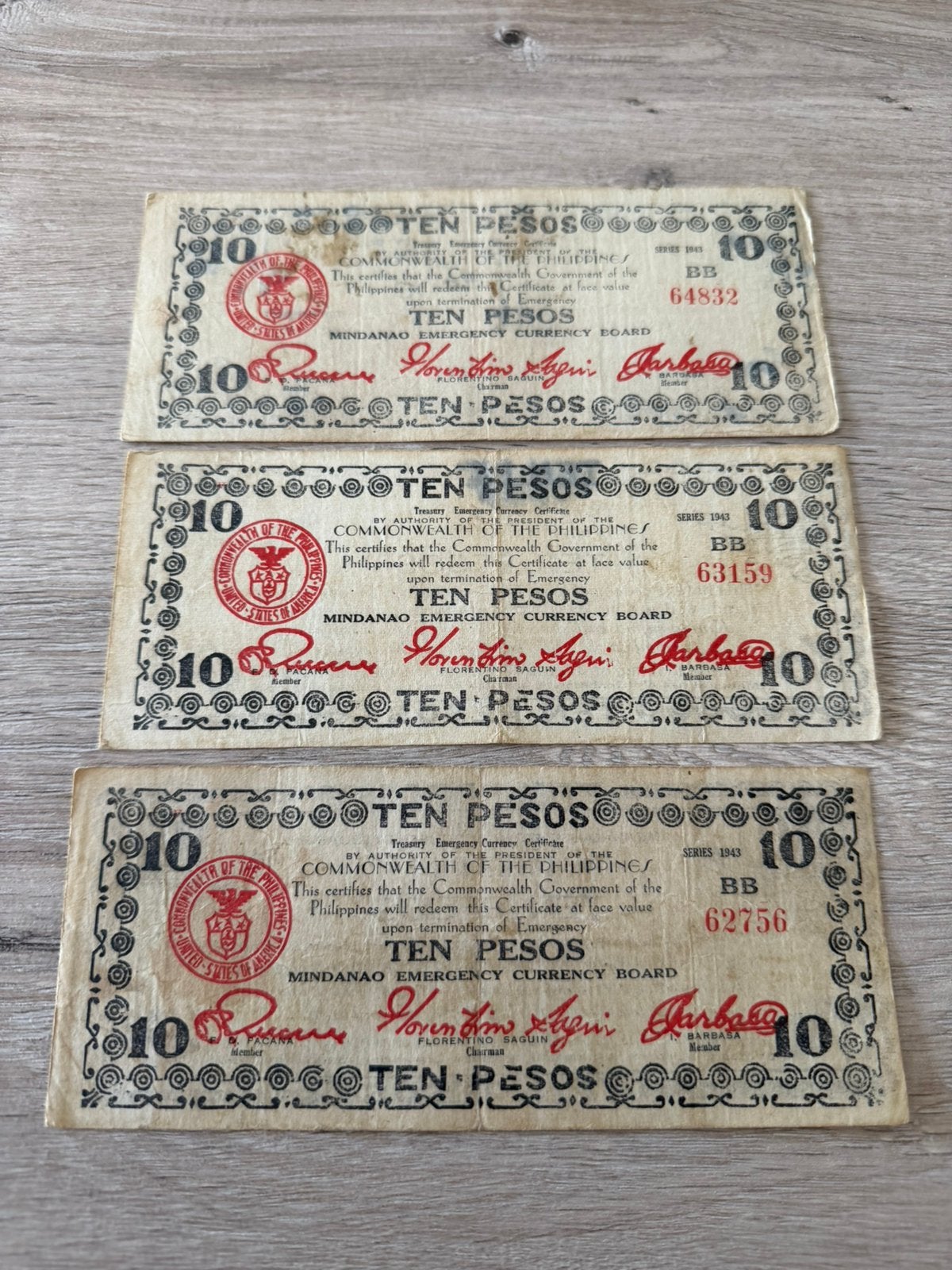 3 fois 10 pesos wo2, Timbres & Monnaies, Billets de banque | Europe | Billets non-euro, Enlèvement ou Envoi, Série