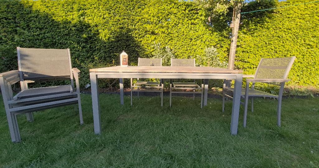 Ensemble de jardin avec table et 6 chaises, Jardin & Terrasse, Ensembles de jardin, Comme neuf, Salons de jardin, Bois, 6 places