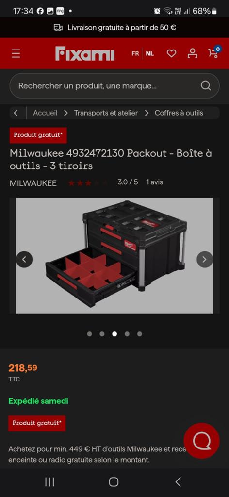 Milwaukee pack out 3 tiroirs, Enlèvement