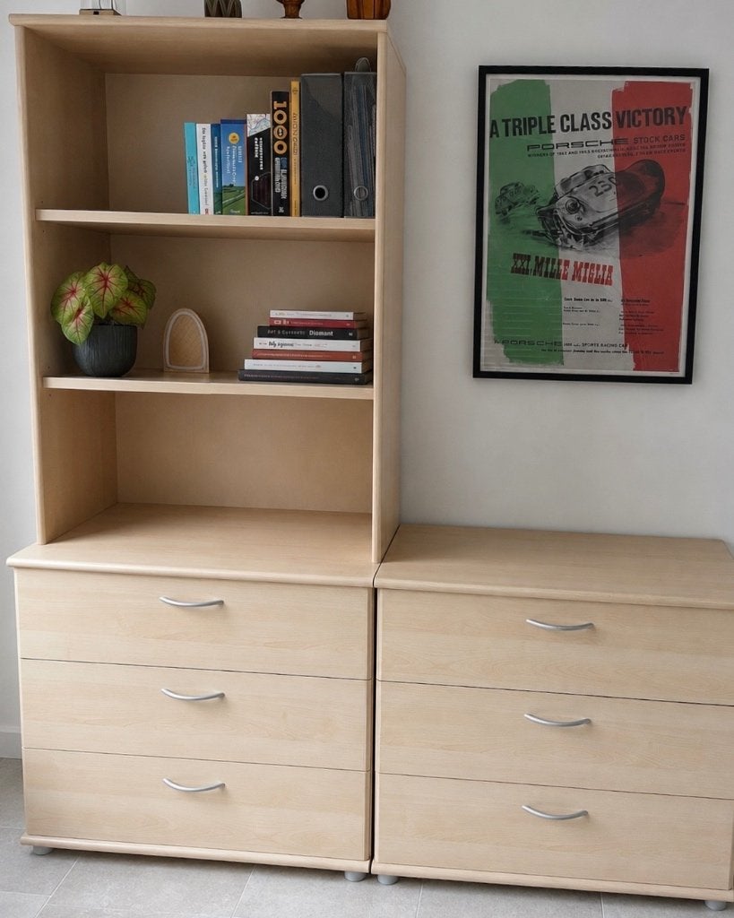 2 ladekasten 1 opzetstuk voor boeken, Huis en Inrichting, Kasten | Ladekasten, Ophalen, 100 tot 150 cm, 50 tot 100 cm, Zo goed als nieuw