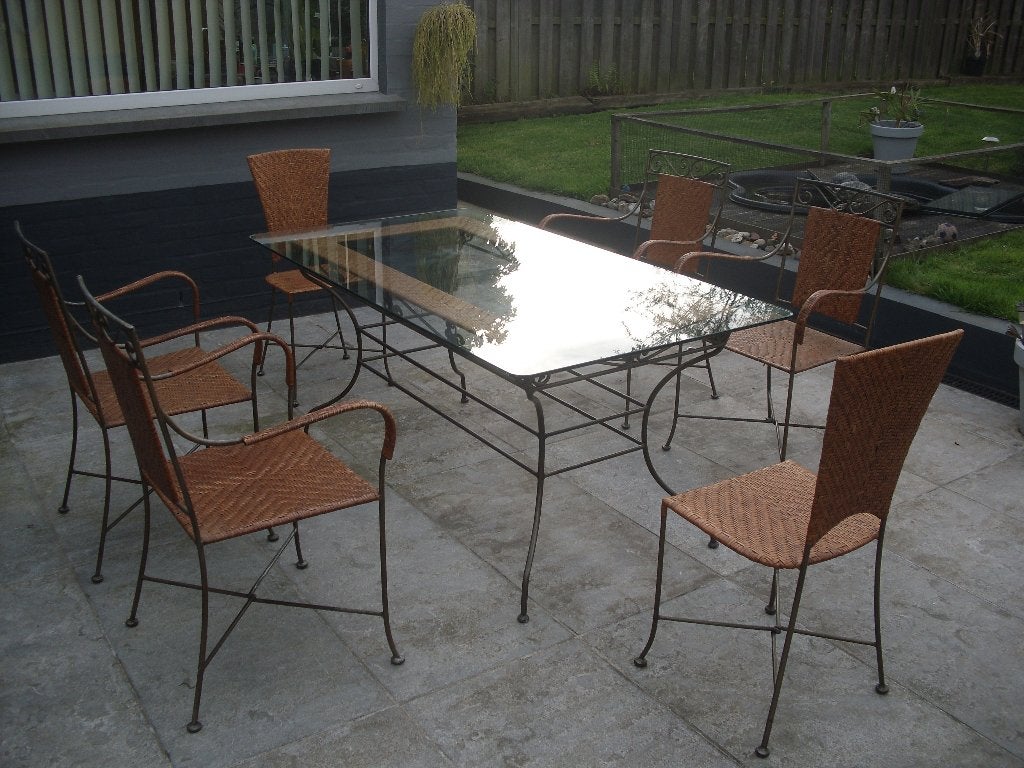 Tuinset  tafel met stoelen, Ophalen, Gebruikt, Rotan, 6 zitplaatsen