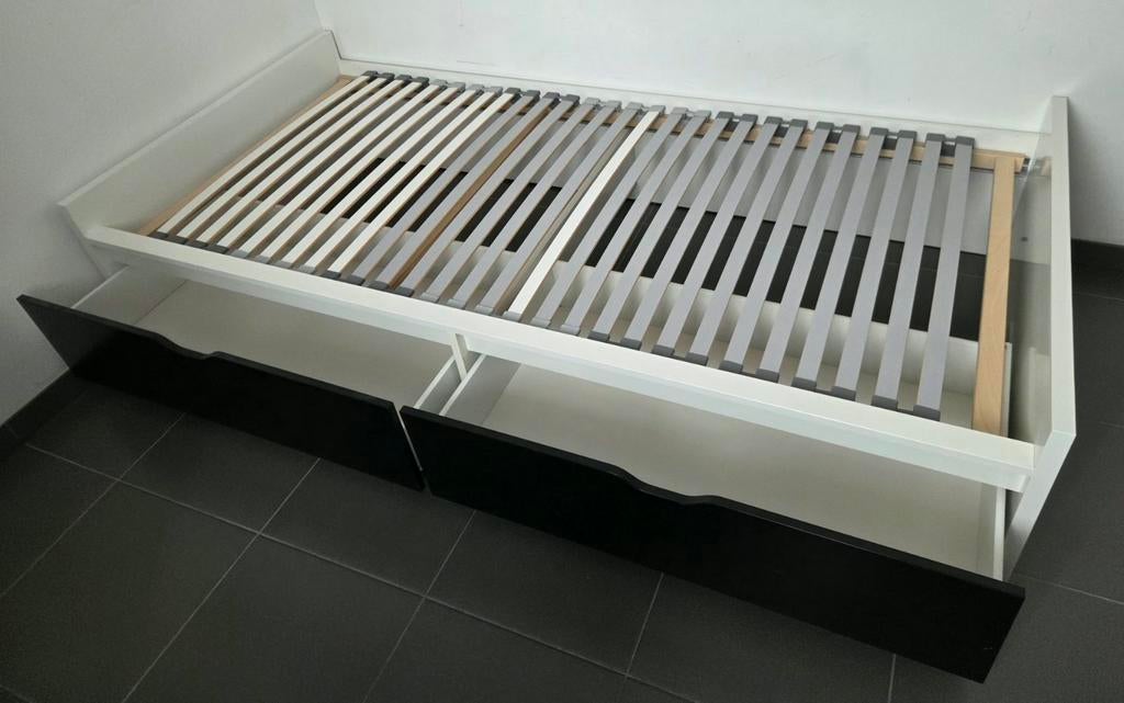 Ikea flaxa tienerbed opbergschuiven lattenbodem+matras, Huis en Inrichting, Ophalen, 90 cm, Wit, Zo goed als nieuw