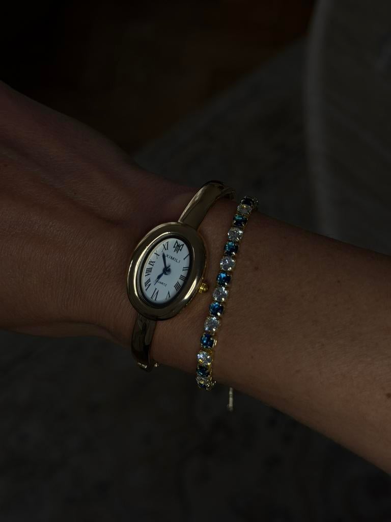 Lot set tennisarmband armband horloge oud geld goud goud, Overige merken, Staal, Polshorloge, Ophalen of Verzenden