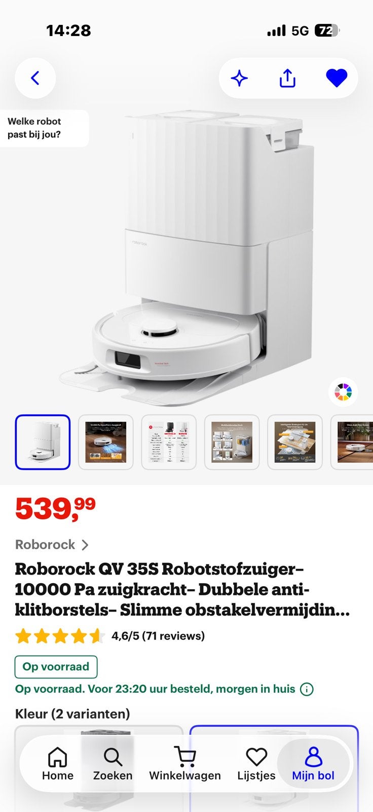 Roborock QV 35S, Ophalen of Verzenden, Zo goed als nieuw, Automatisch legen