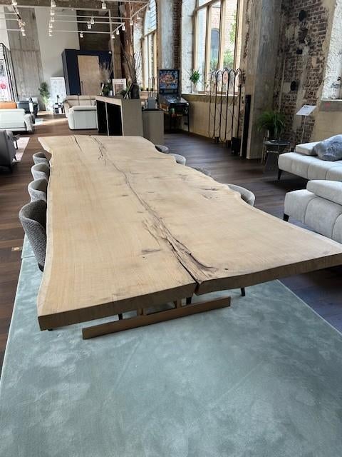 Unieke eiken kasteeltafel 430 x 130 cm, Huis en Inrichting, Ophalen, 200 cm of meer