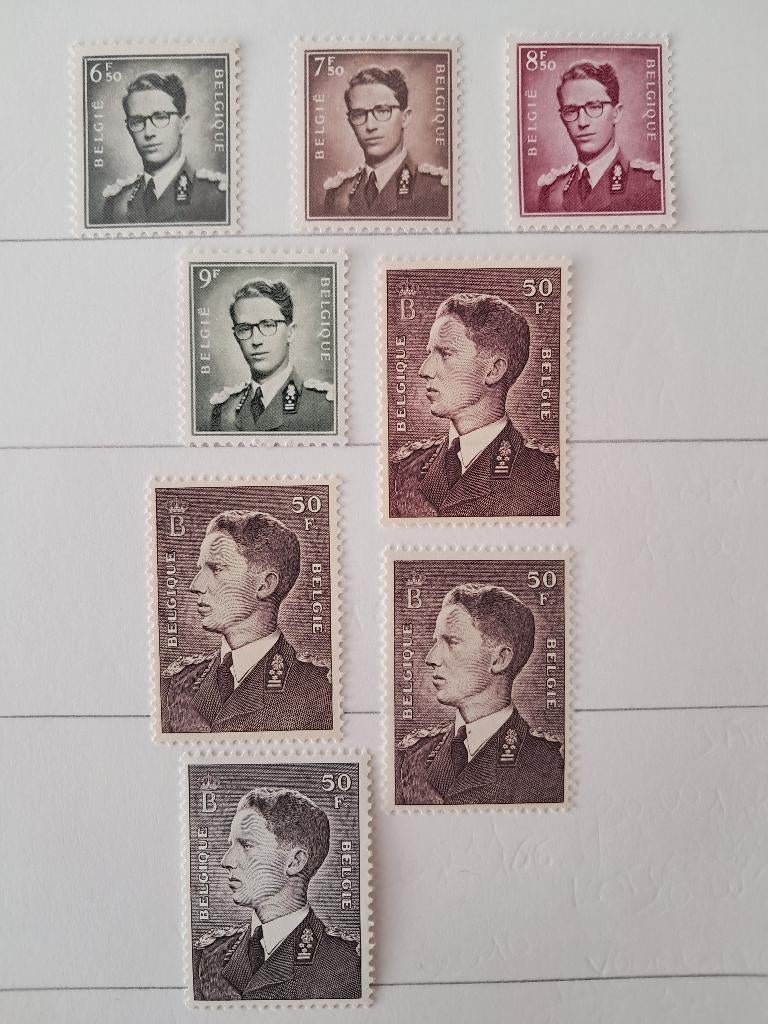 België Koning Boudewijn **de hoogste waarden+Eerste zegel 4x, Postzegels en Munten, Koninklijk huis, Frankeerzegel, Ophalen of Verzenden