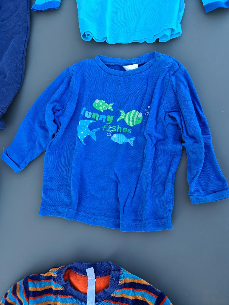 donker blauwe t-shirt met vissen 74-80/9-12m, Enfants & Bébés, Vêtements de bébé | Taille 74, Enlèvement, Comme neuf